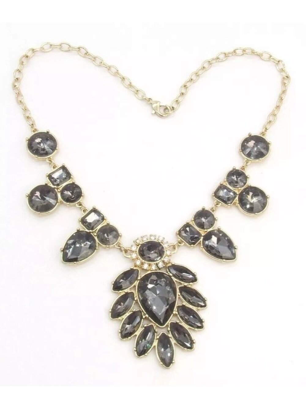 Statement Necklace With Black Crystal Accents & Gold-Tone Chain Elegant Teardrop